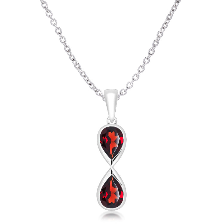 Unique & Co Sterling Silver Garnet Pendant Necklace