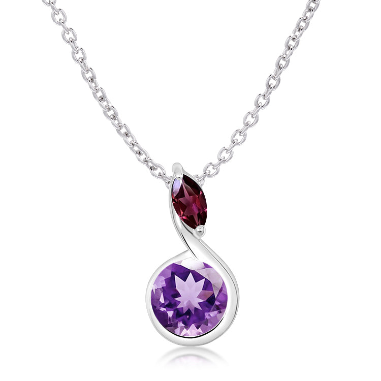 Unique & Co Silver Amethyst Rhodolite Pendant Necklace