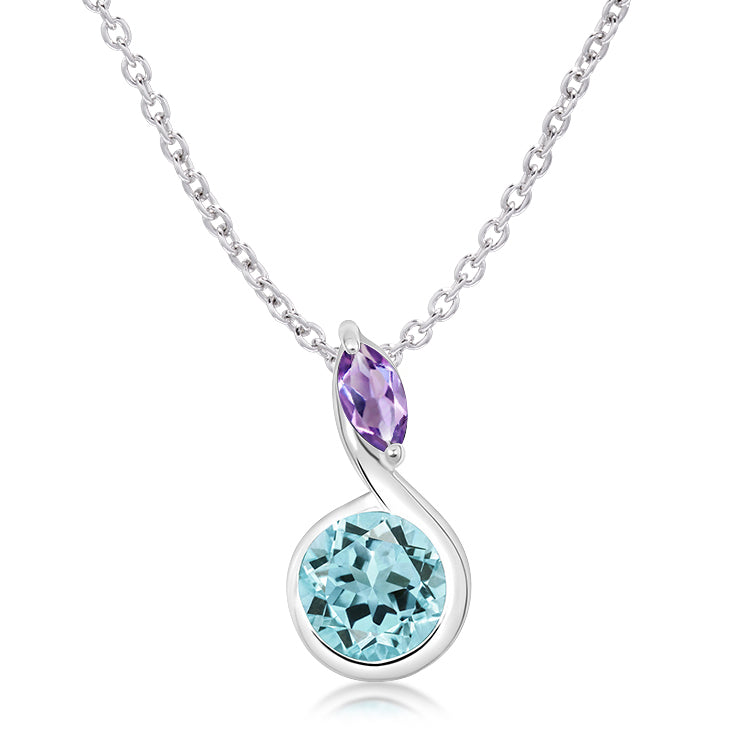 Unique & Co Silver Blue Topaz Amethyst Pendant Necklace