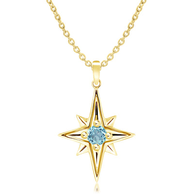 Gold Vermeil Blue Topaz Long Star Pendant Necklace