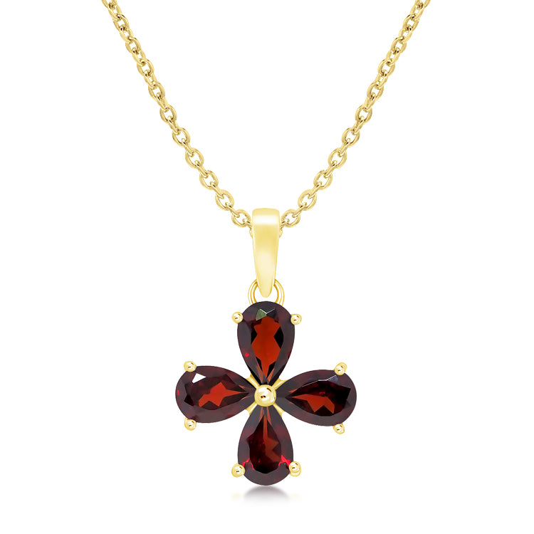 18ct Gold Vermeil Garnet Flower Pendant Necklace