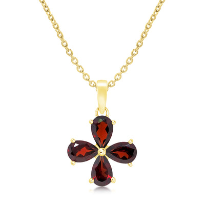 18ct Gold Vermeil Garnet Flower Pendant Necklace