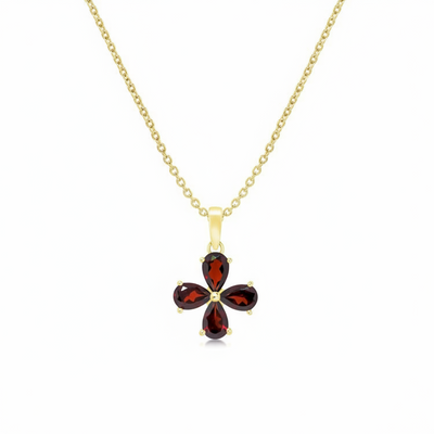 18ct Gold Vermeil Garnet Flower Pendant Necklace