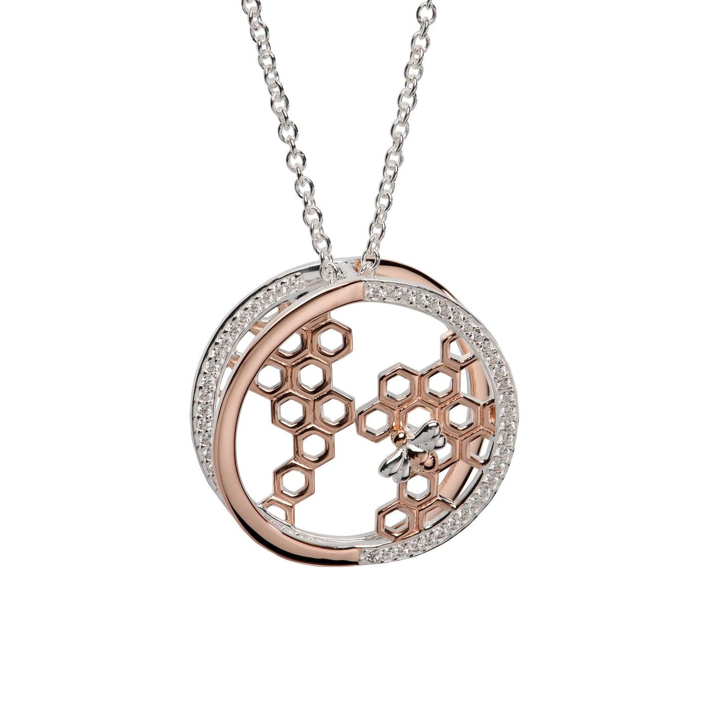 Unique & Co 3D Rose Gold & Sterling Silver Bee Honeycomb Necklace - Rococo Jewellery