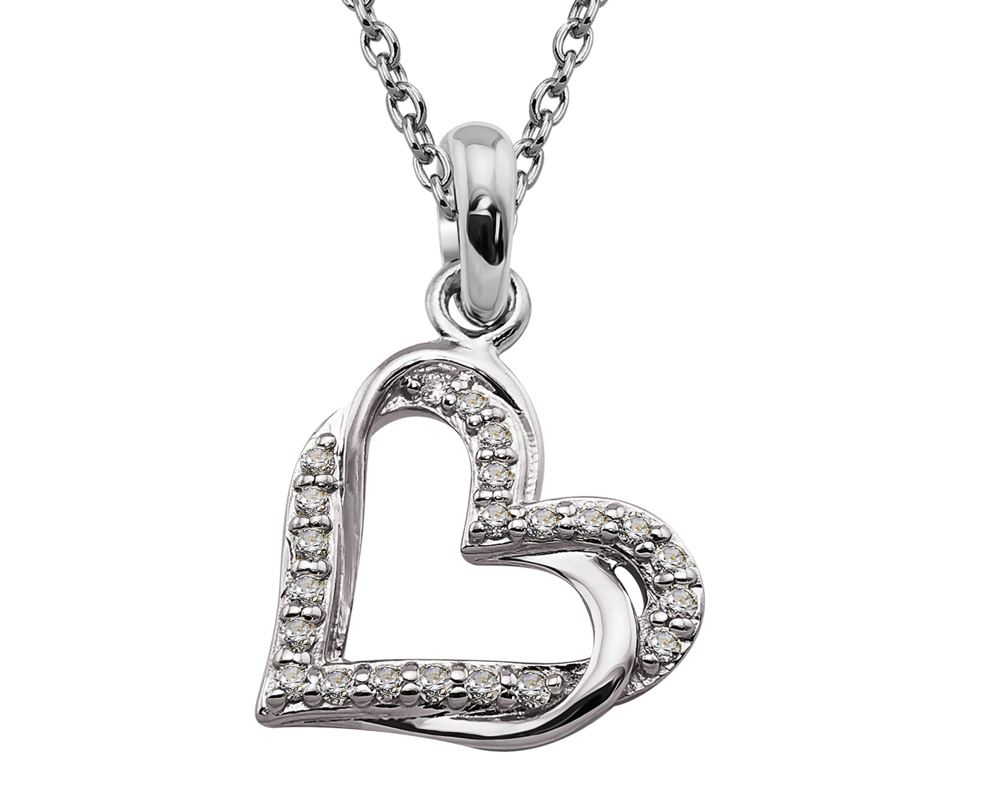 Unique & Co Silver Heart with Cubic Zirconia Necklace