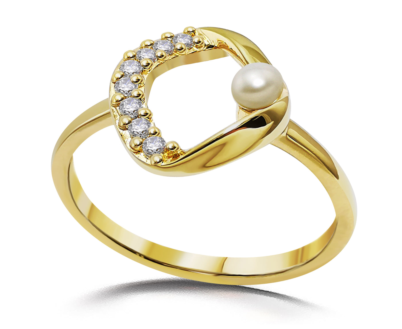 Gold Vermeil Pearl & Cubic Zirconia Ring