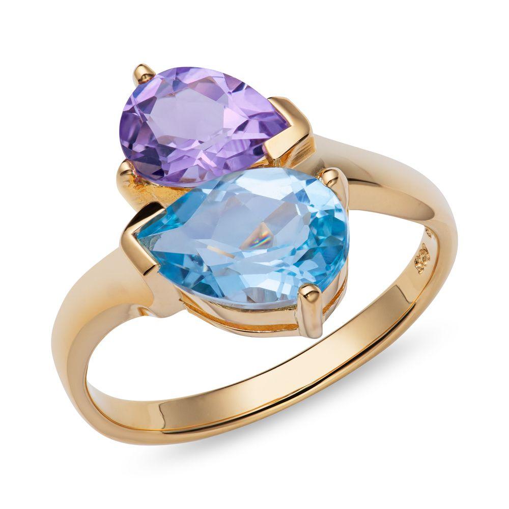 Unique & Co Gold Vermeil Amethyst and Blue Topaz Ring - Rococo Jewellery