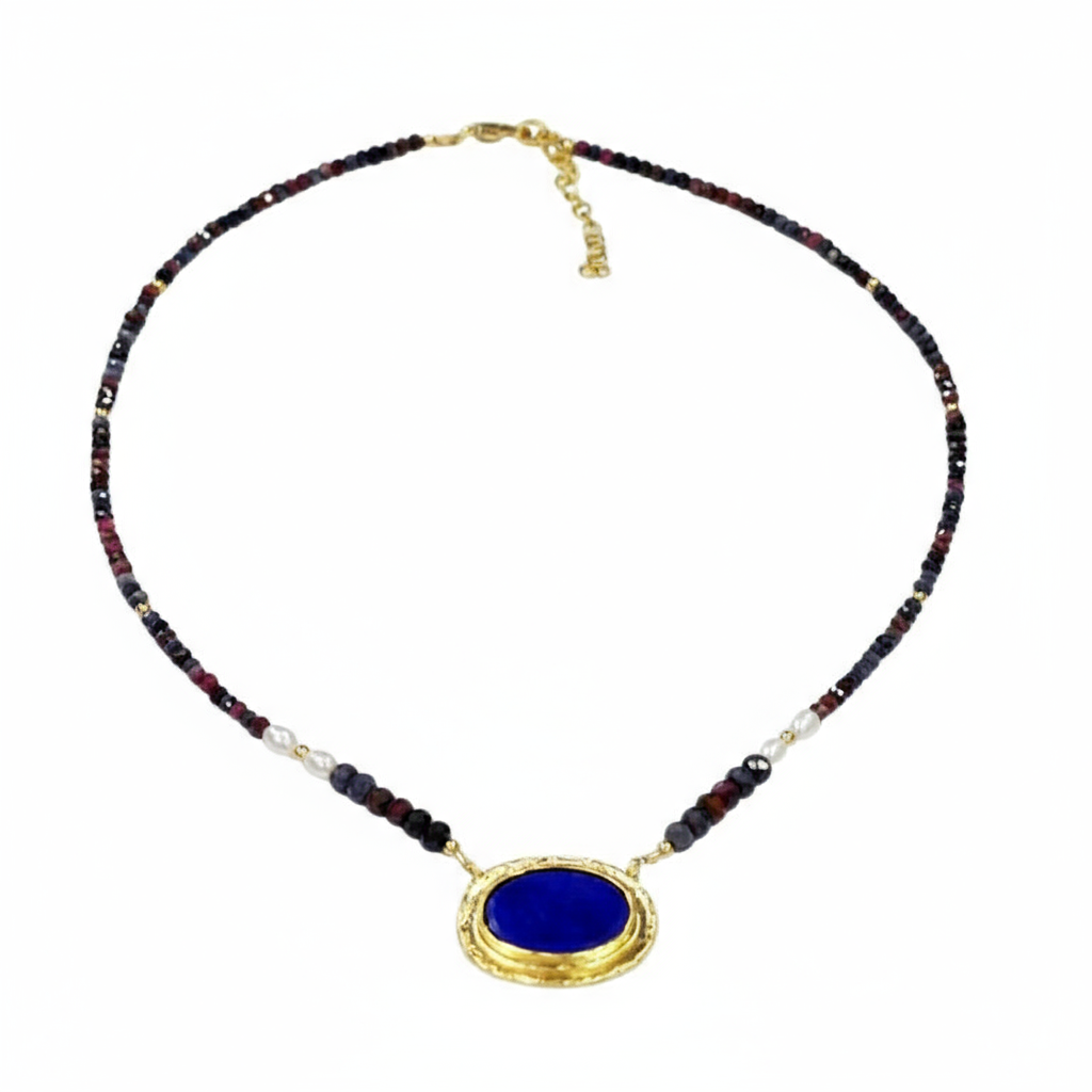 Gold Vermeil Lapis & Pearl Pendant Necklace