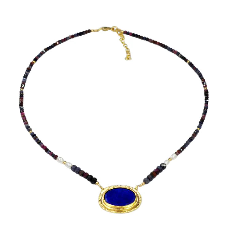 Gold Vermeil Lapis & Pearl Pendant Necklace
