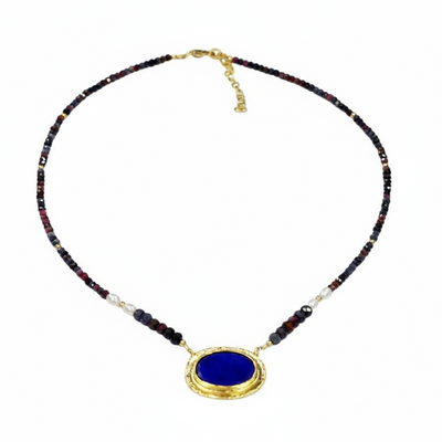 Gold Vermeil Lapis & Pearl Pendant Necklace