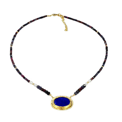 Gold Vermeil Lapis & Pearl Pendant Necklace