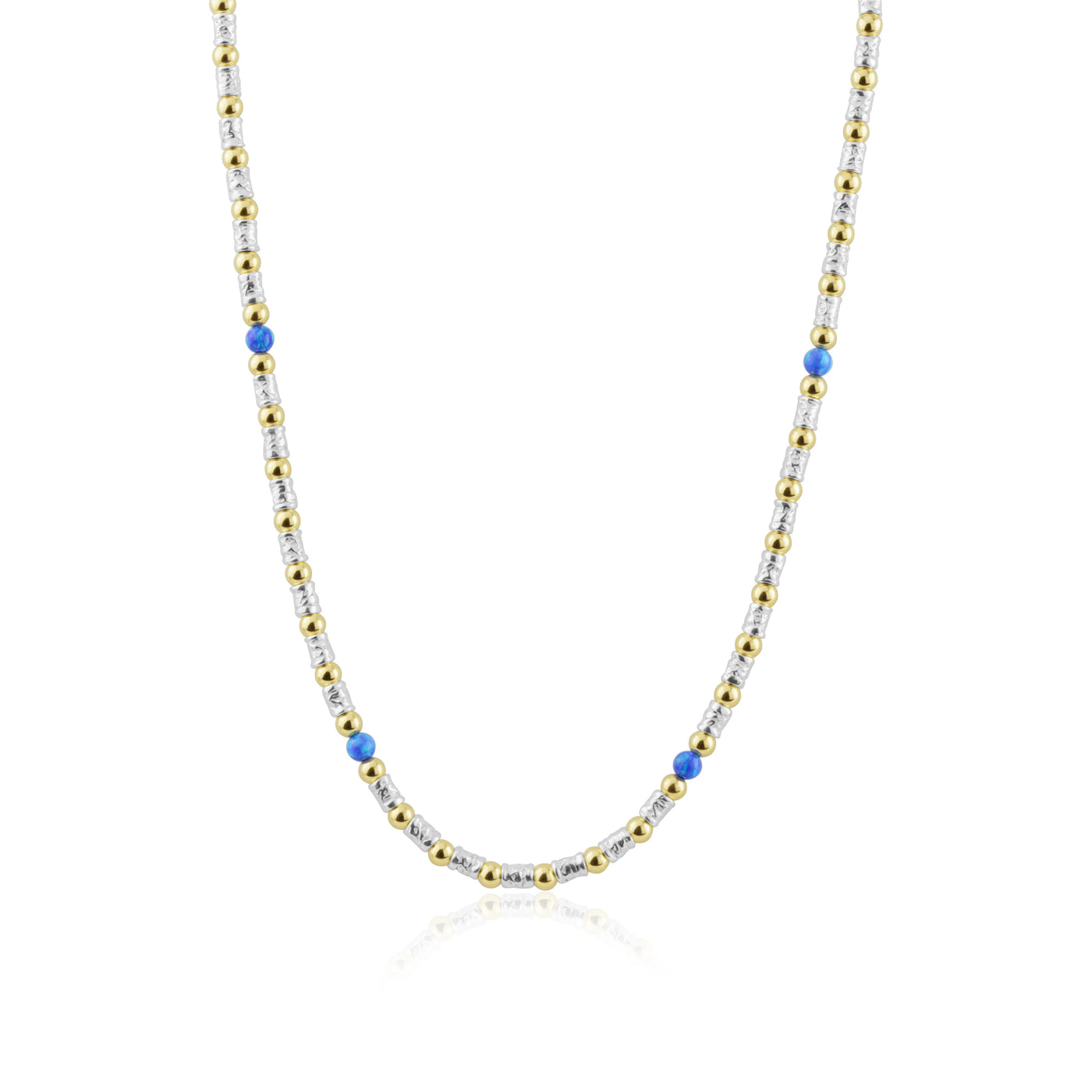 Lavan Gold and Silver Dark Blue Opal Necklace
