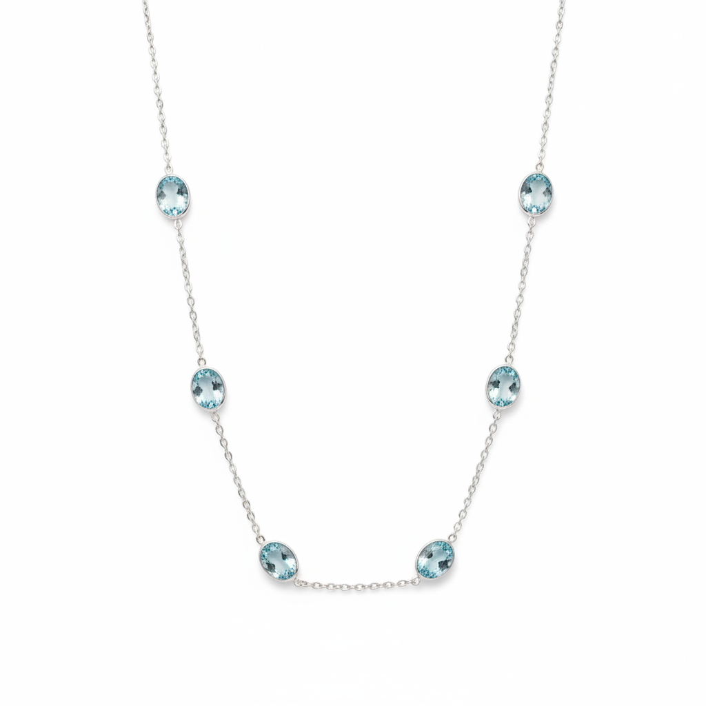 Sterling Silver Bezel-Set Faceted Blue Topaz Necklace
