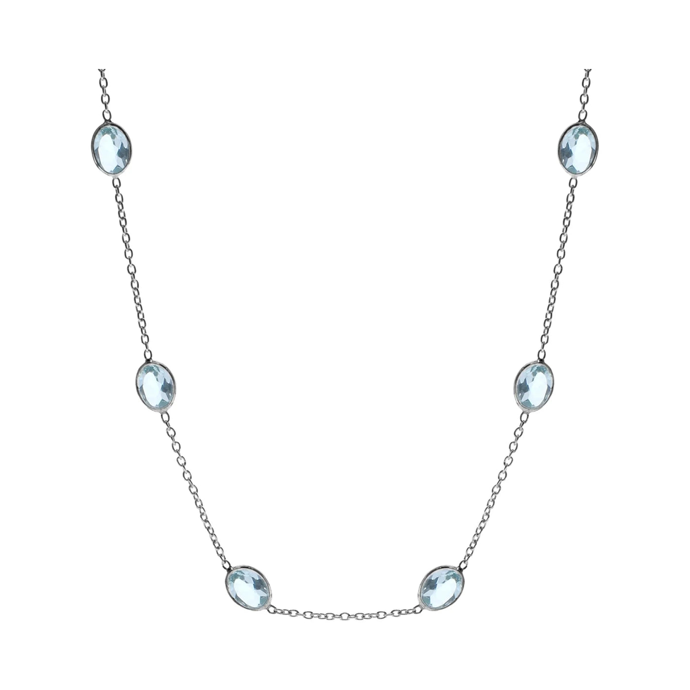 Sterling Silver Bezel-Set Faceted Blue Topaz Necklace