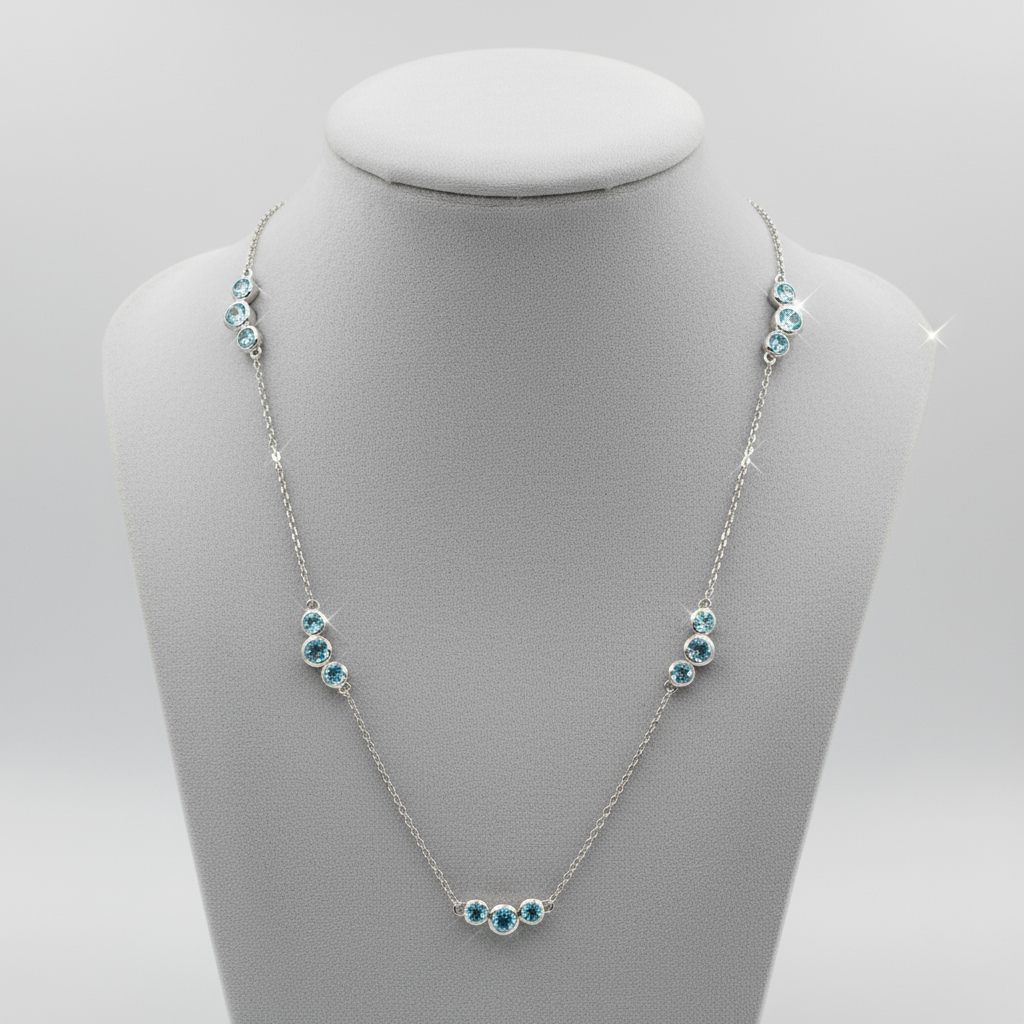 Sterling Silver Blue Topaz Cluster Necklace