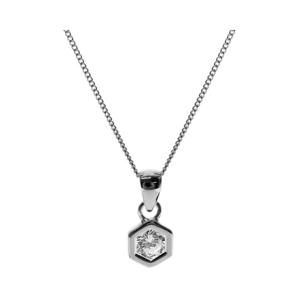 Sterling Silver Cubic Zirconia Hexagon Pendant Necklace