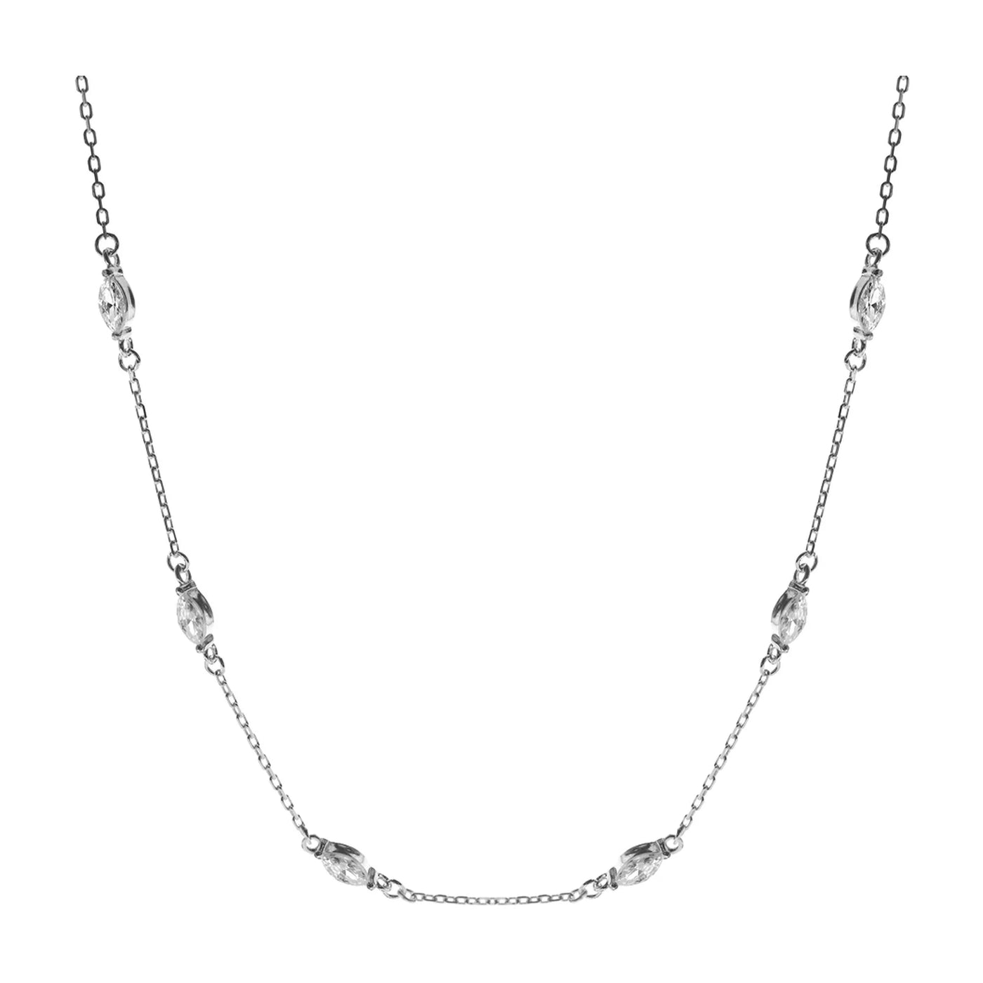 Sterling Silver Spaced CZ Chain Necklace