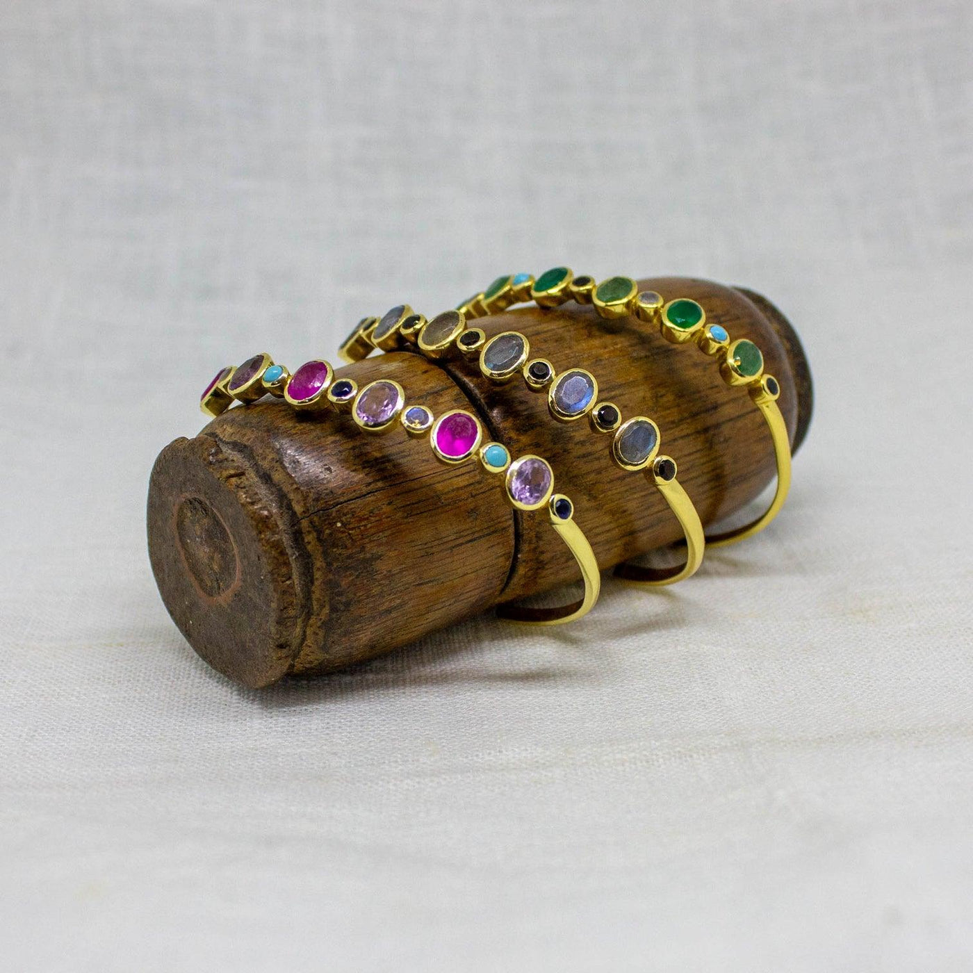 Annie Mundy 18ct Gold Vermeil Mixed Pink Gemstone Cuff Bangle - Rococo Jewellery