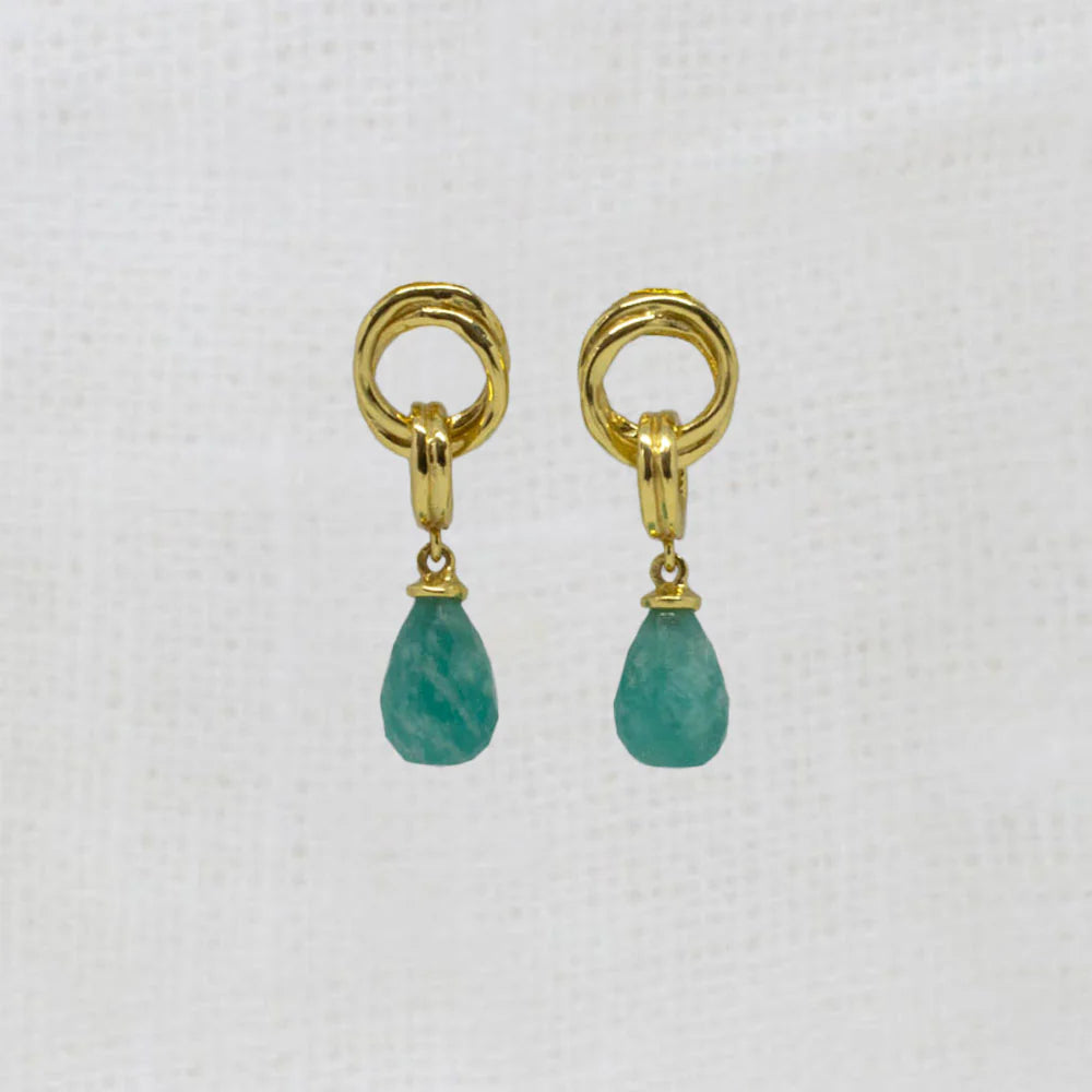 18ct Gold Vermeil Amazonite Open Circle Drop Earrings