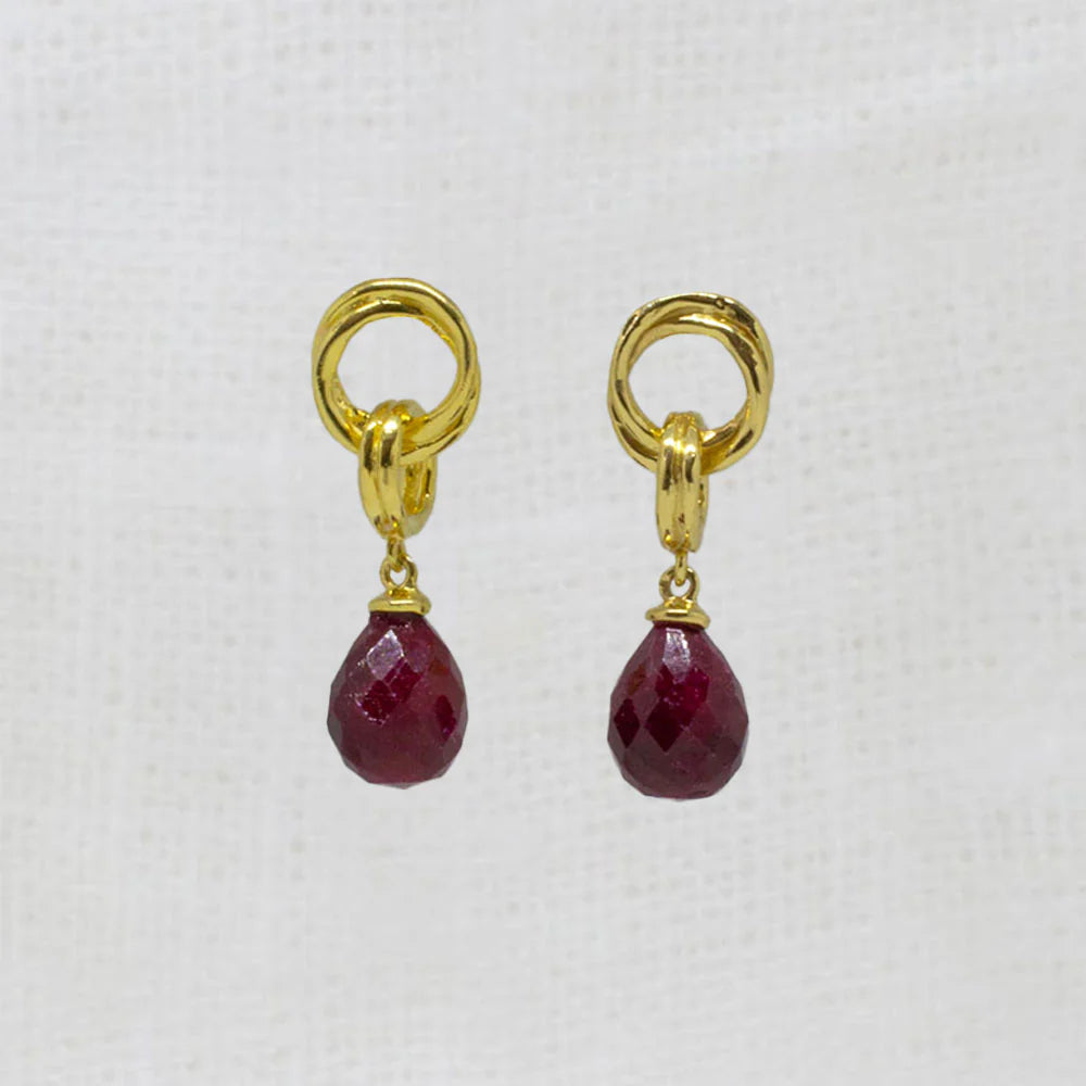 18ct Gold Vermeil Ruby Open Circle Drop Earrings