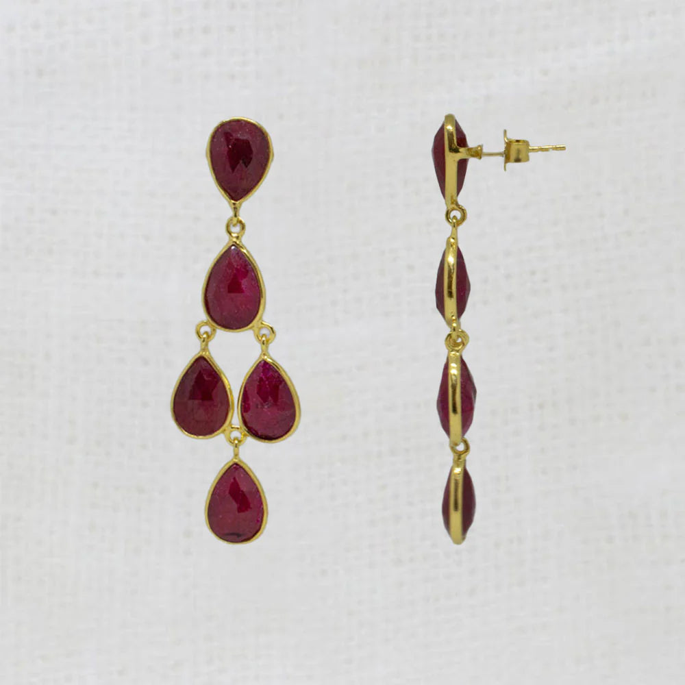 18ct Gold Vermeil Ruby Chandelier Drop Earrings