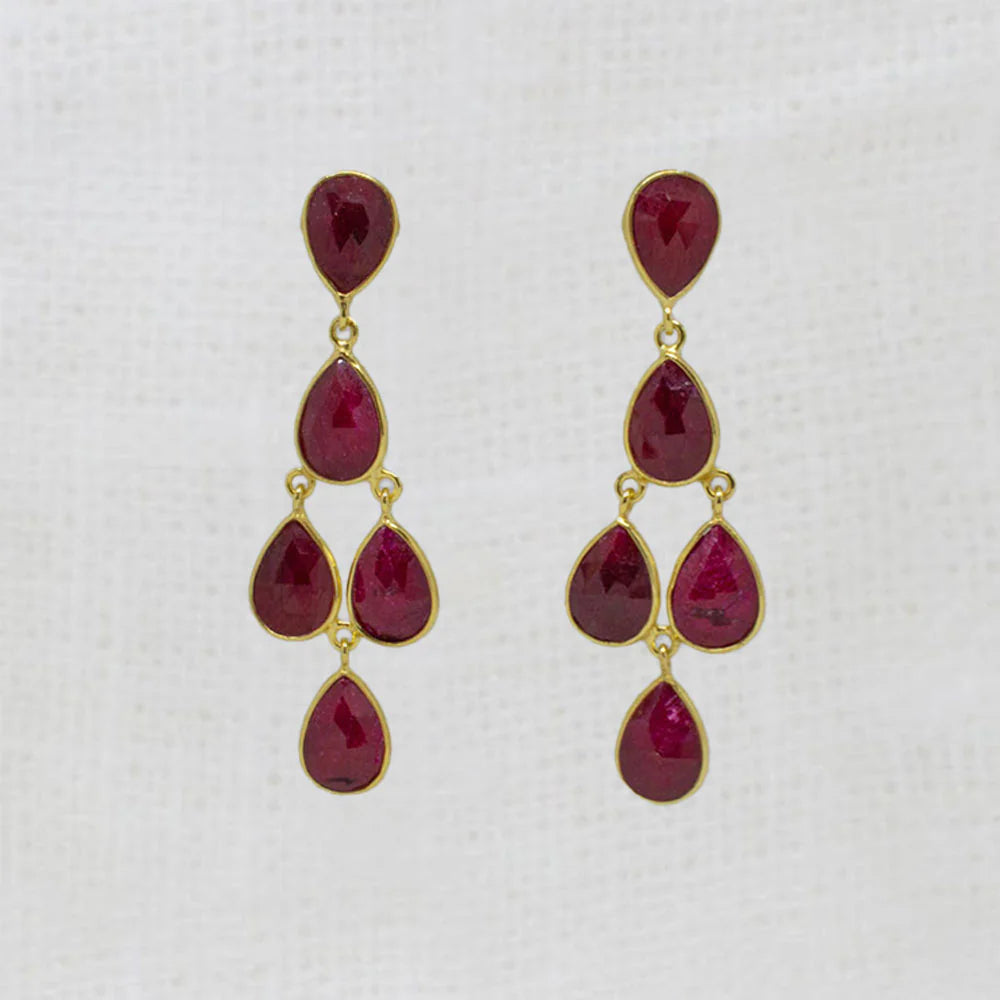 18ct Gold Vermeil Ruby Chandelier Drop Earrings