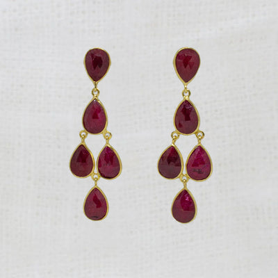 18ct Gold Vermeil Ruby Chandelier Drop Earrings