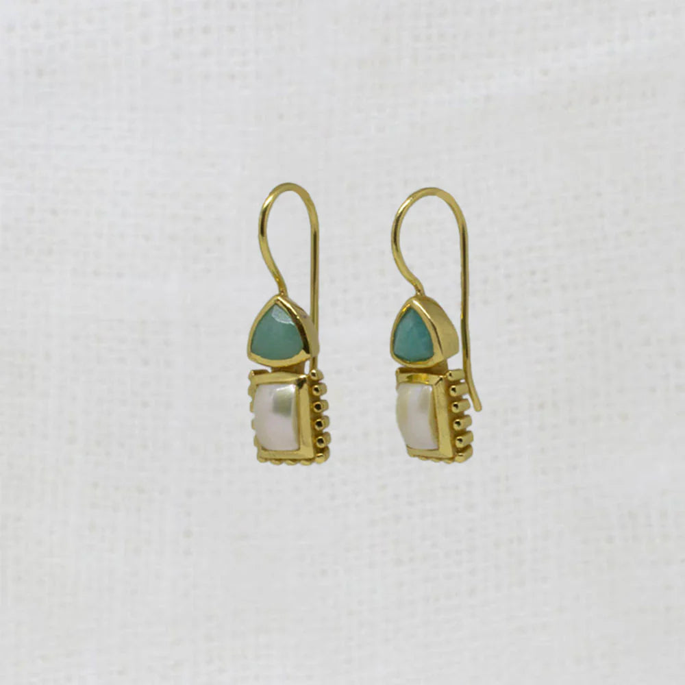 18ct Gold Vermeil Amazonite Pearl Hook Earrings