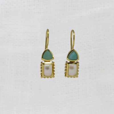 18ct Gold Vermeil Amazonite Pearl Hook Earrings