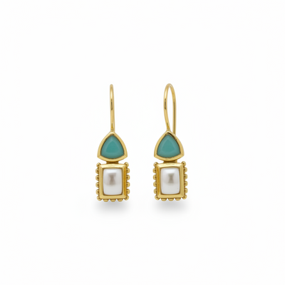 18ct Gold Vermeil Amazonite Pearl Hook Earrings