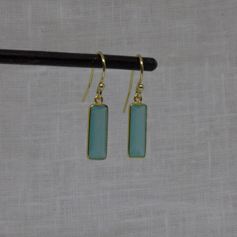 18ct Gold Vermeil Faceted Aqua Chalcedony Drop Earrings - Rococo Jewellery