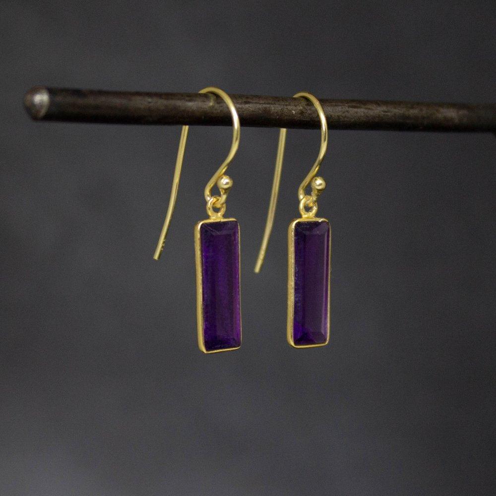18ct Gold Vermeil Faceted Amethyst Drop Earrings - Rococo Jewellery