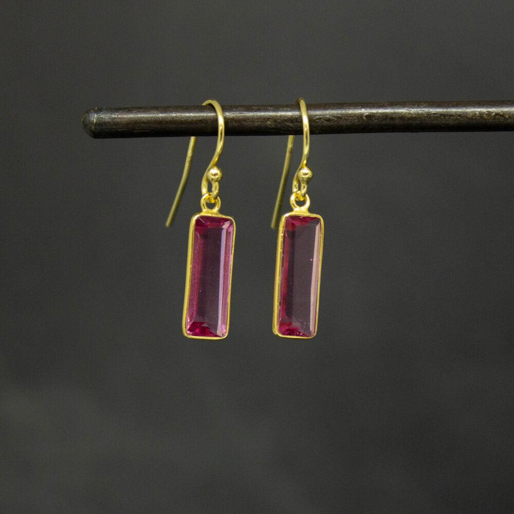 18ct Gold Vermeil Faceted Pink Quartz Drop Earrings - Rococo Jewellery
