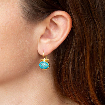 Gold and Copper Turquoise Bar Earrings - Rococo Jewellery