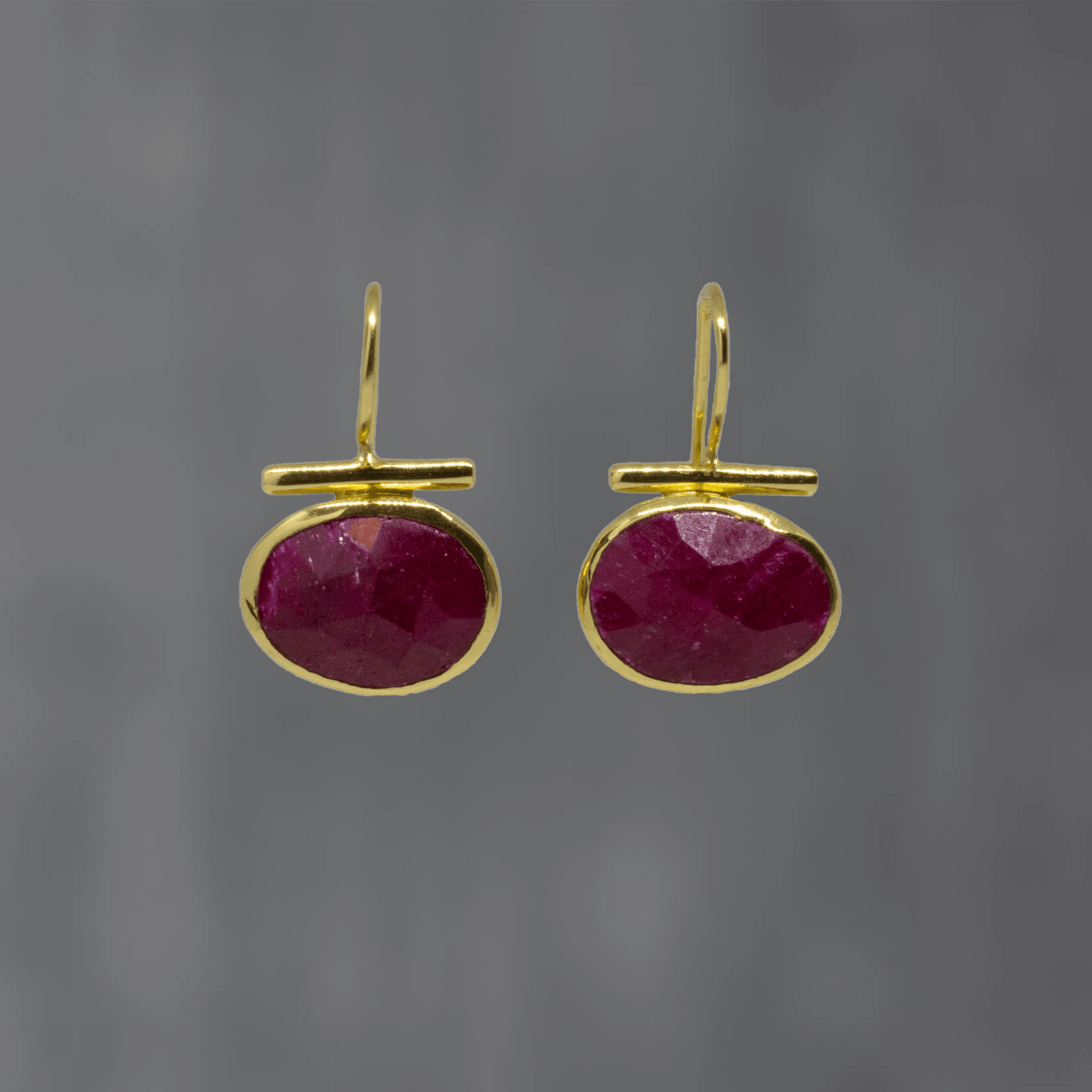 Gold and Ruby Bar Earrings - Rococo Jewellery