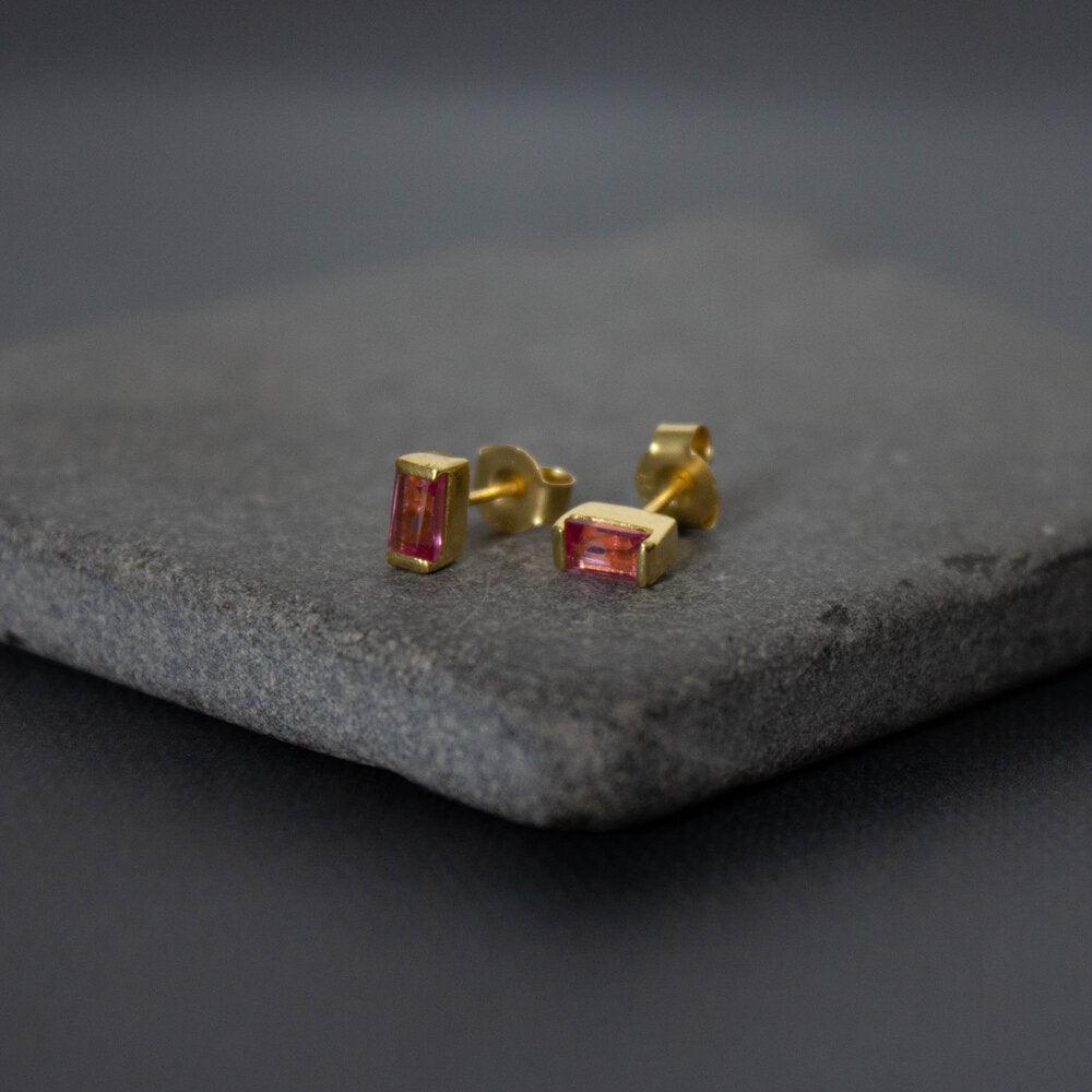 18ct Gold Vermeil Pink Quartz Stud Earrings - Rococo Jewellery