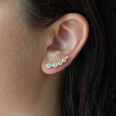 Gold Rainbow Moonstone Climber Earrings - Rococo Jewellery