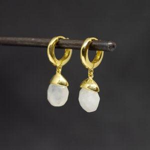 Annie Mundy 18ct Gold Vermeil Rainbow Moonstone Hoop Earrings - Rococo Jewellery