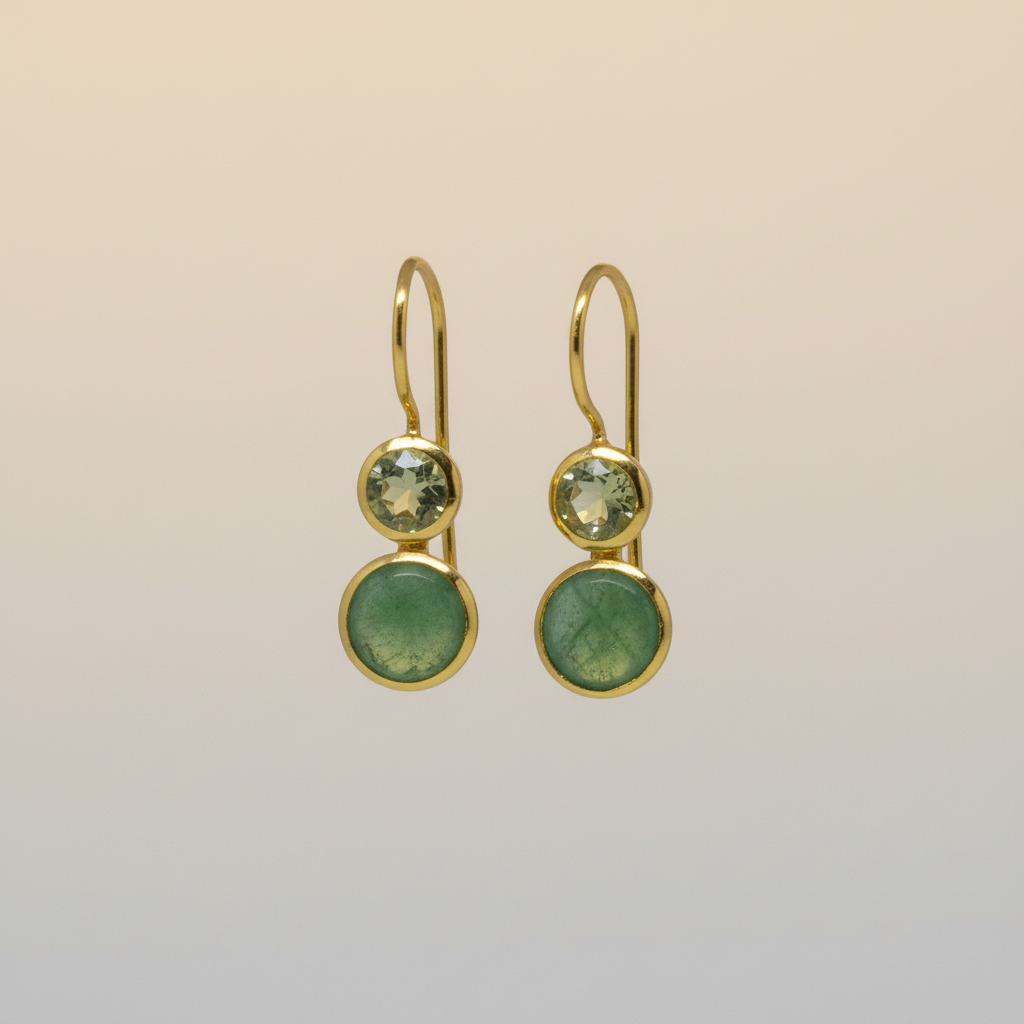 18ct Gold Vermeil Green Amethyst & Aventurine Drop Earrings