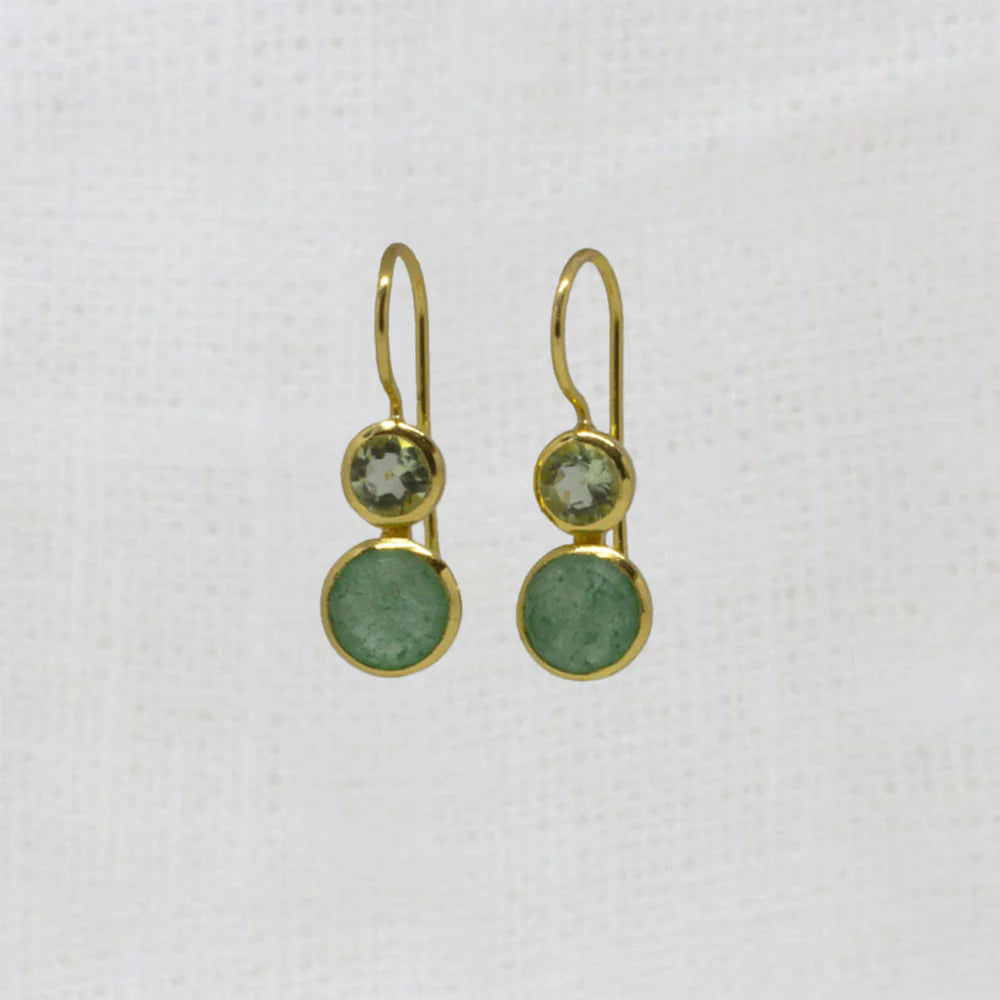 18ct Gold Vermeil Green Amethyst & Aventurine Drop Earrings