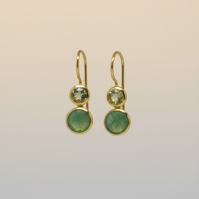 18ct Gold Vermeil Green Amethyst & Aventurine Drop Earrings