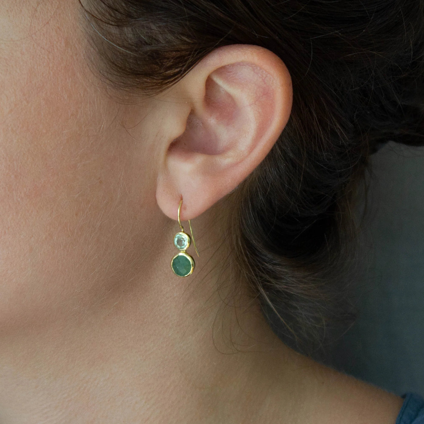 18ct Gold Vermeil Green Amethyst & Aventurine Drop Earrings