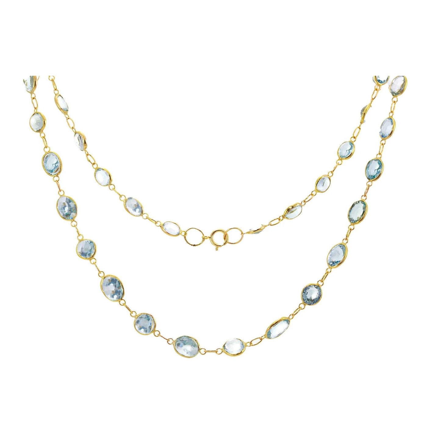 9ct Gold Aquamarine Ovals Necklace - Rococo Jewellery