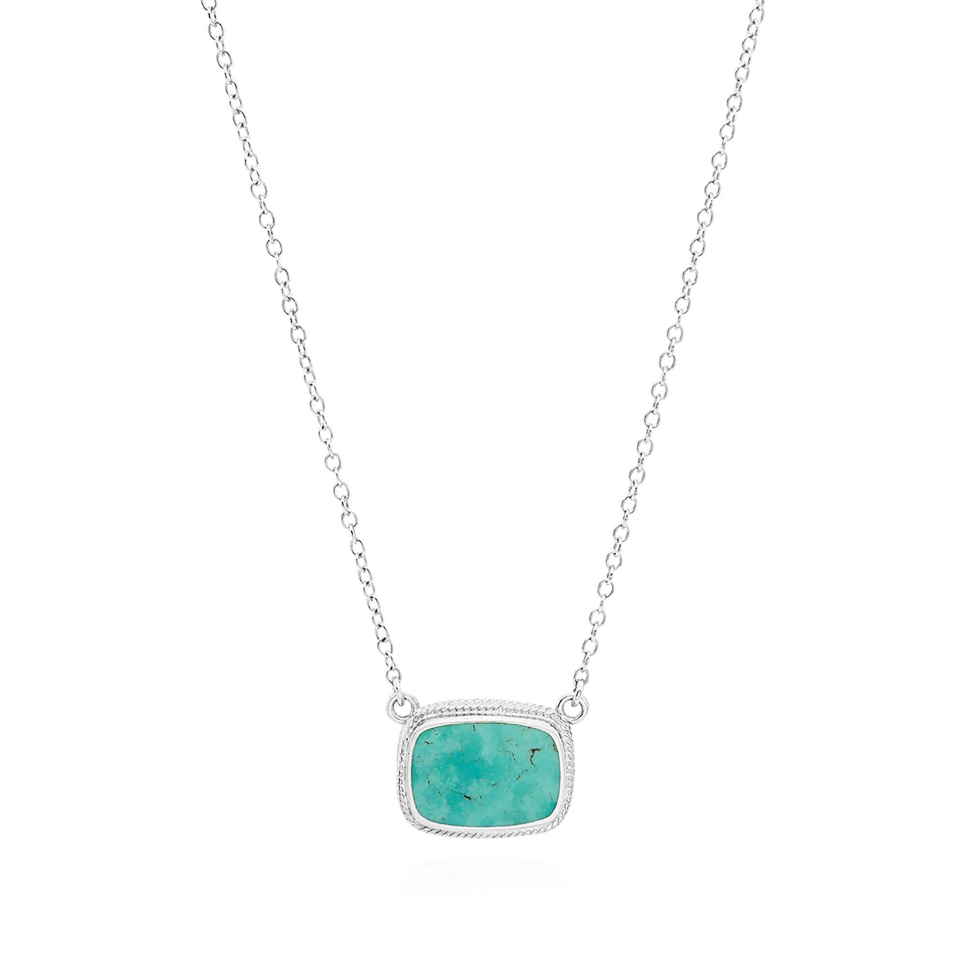 Anna Beck Silver Medium Turquoise Cushion Pendant Necklace - Rococo Jewellery