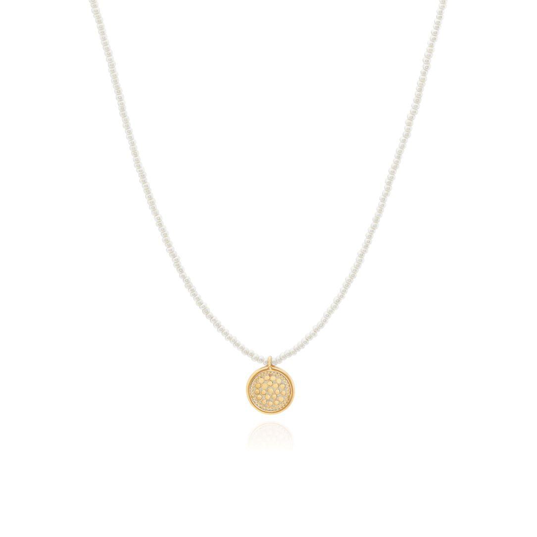 Anna Beck Gold Beaded Pearl Circle Pendant Necklace - Rococo Jewellery