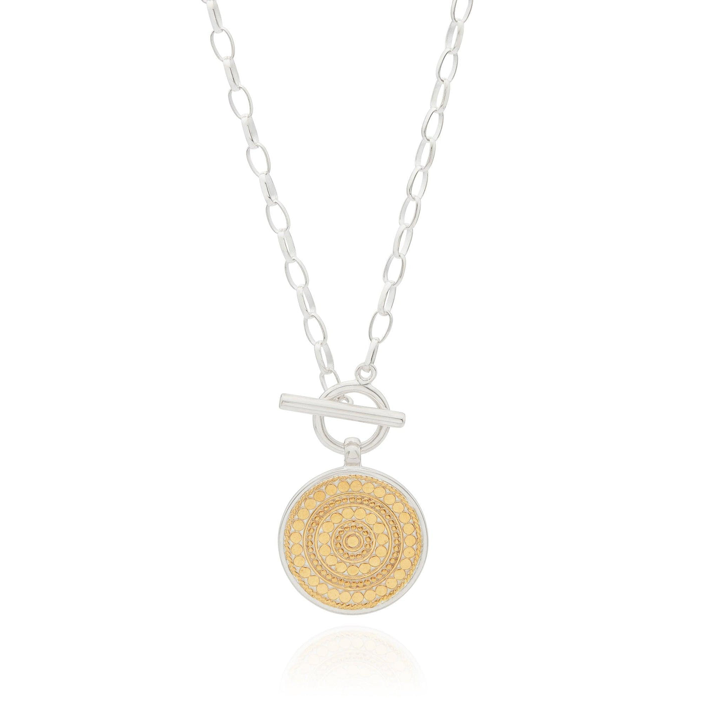 Anna Beck Gold Silver Contrast Dotted Circle Toggle Necklace
