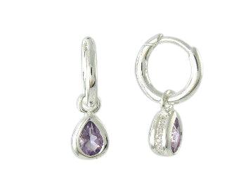 Silver Amethyst Teardrop Huggie Earrings - Rococo Jewellery