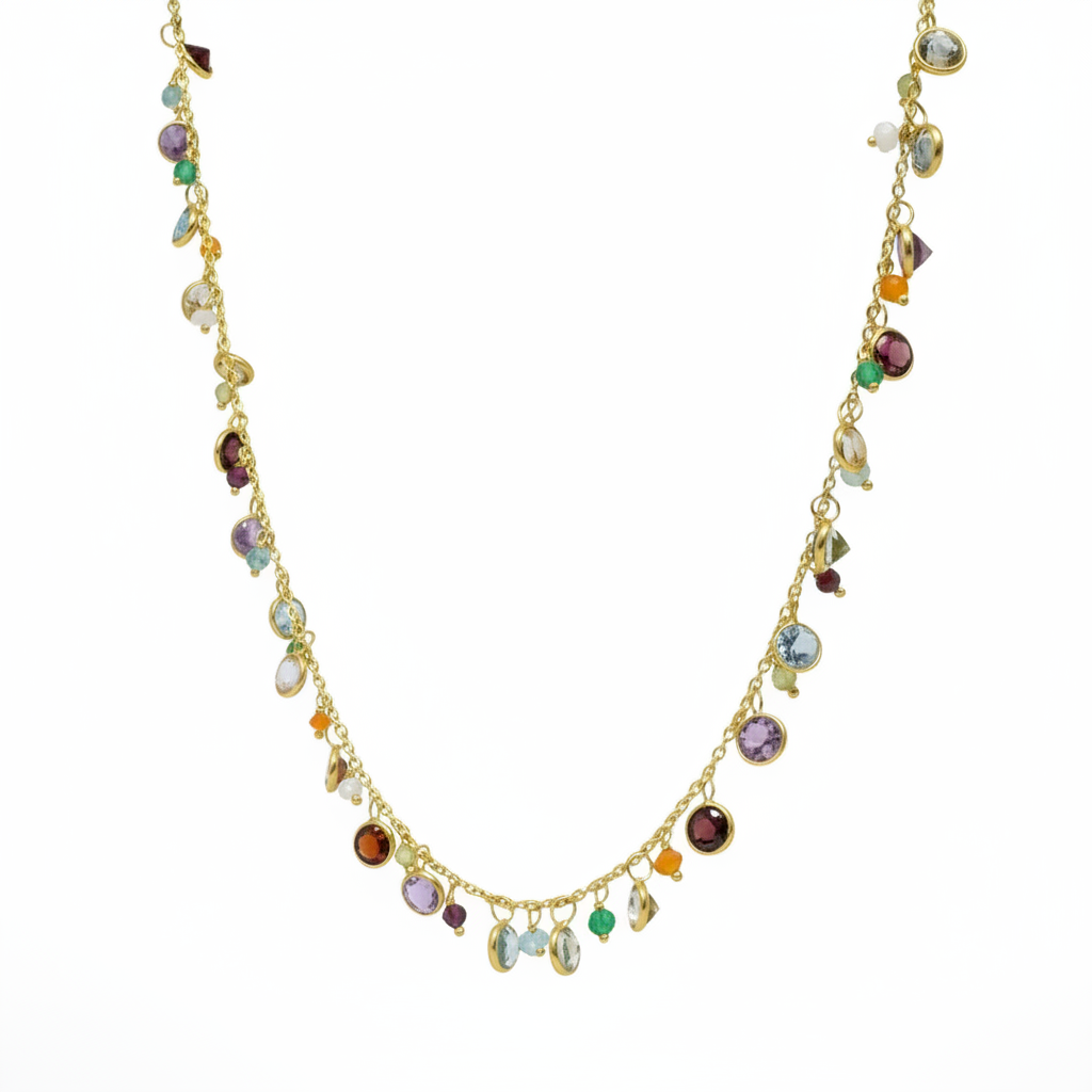 18ct Gold Vermeil Mixed Gemstone Necklace