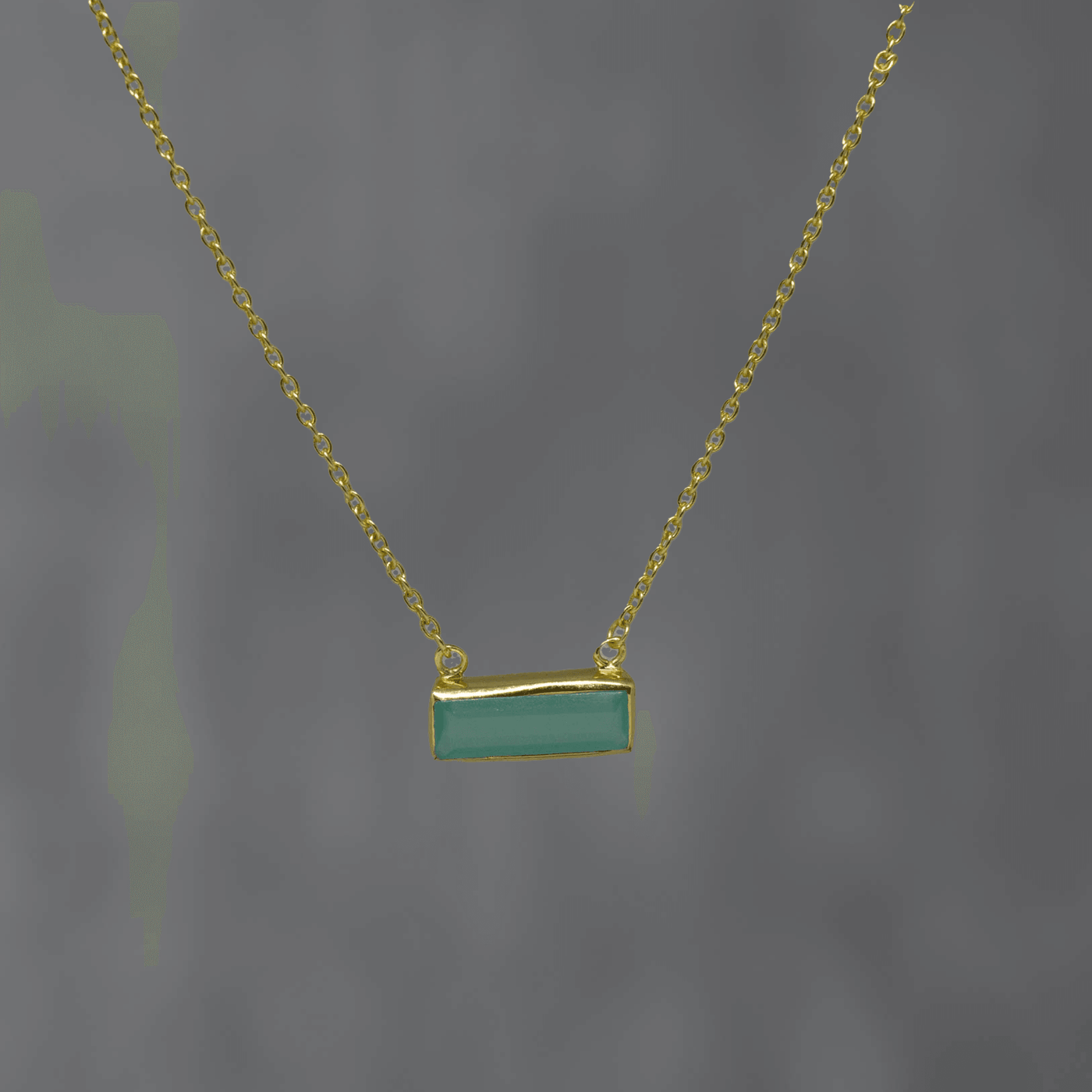 Gold Rectangular Aqua Chalcedony Necklace - Rococo Jewellery