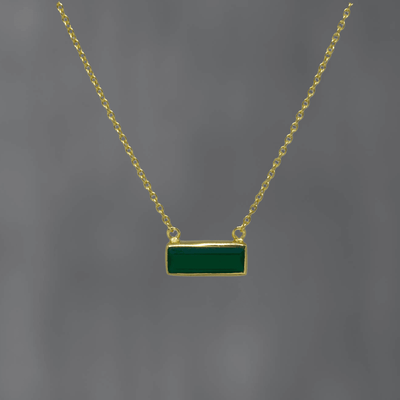 Gold Rectangular Green Onyx Necklace - Rococo Jewellery